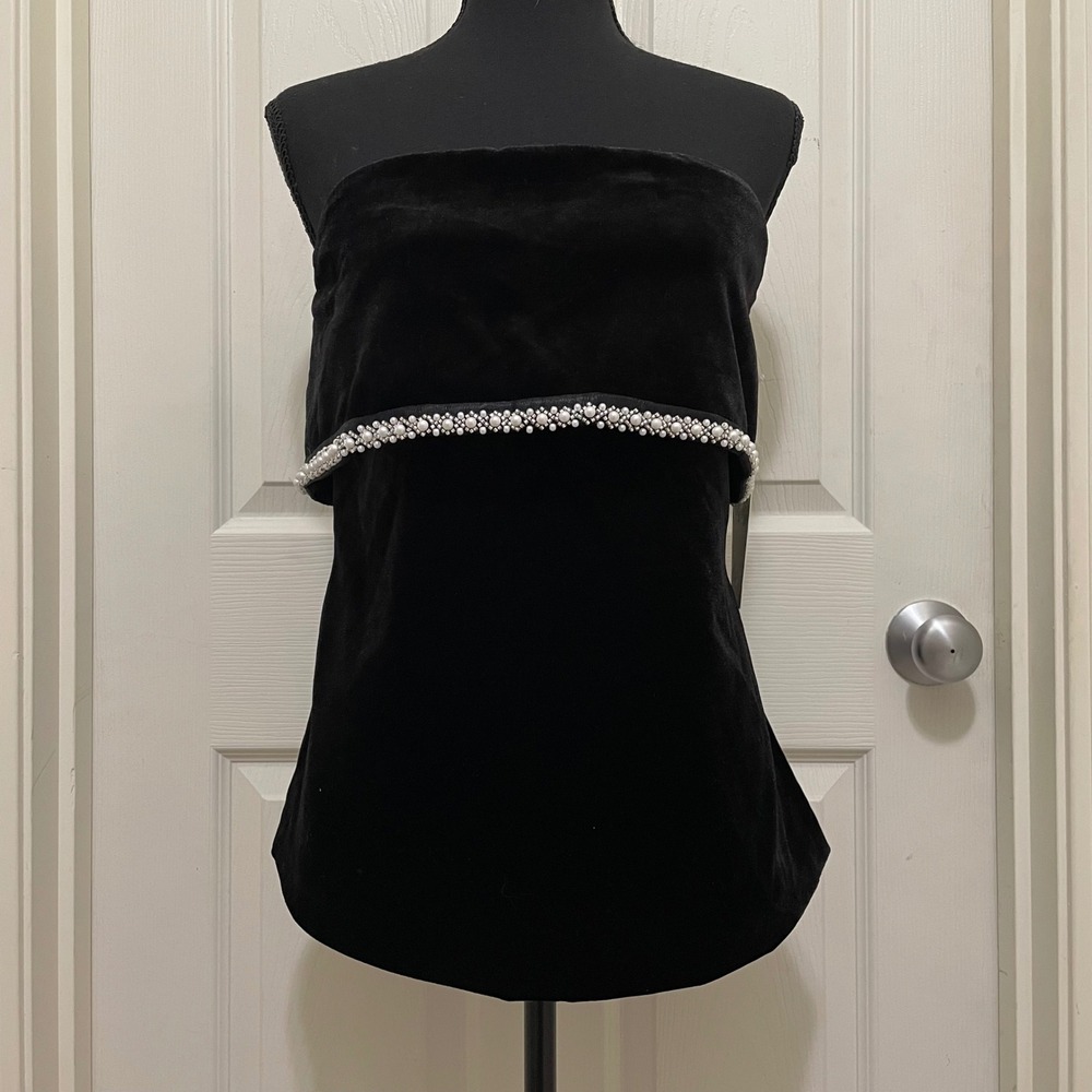 NEW Hyacinth House Valerie Strapless Top Black Velvet Beaded Pearls Tuckernuck L